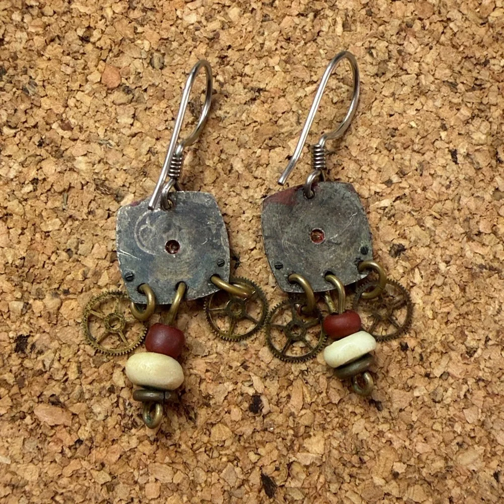 Artisan Red and Gold Earrings - Picture 5 of 5